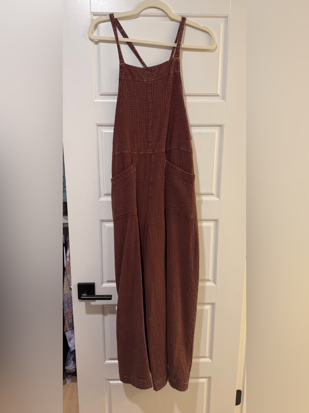 easel Textured Wide-Leg Jumpsuit in Rust Brown